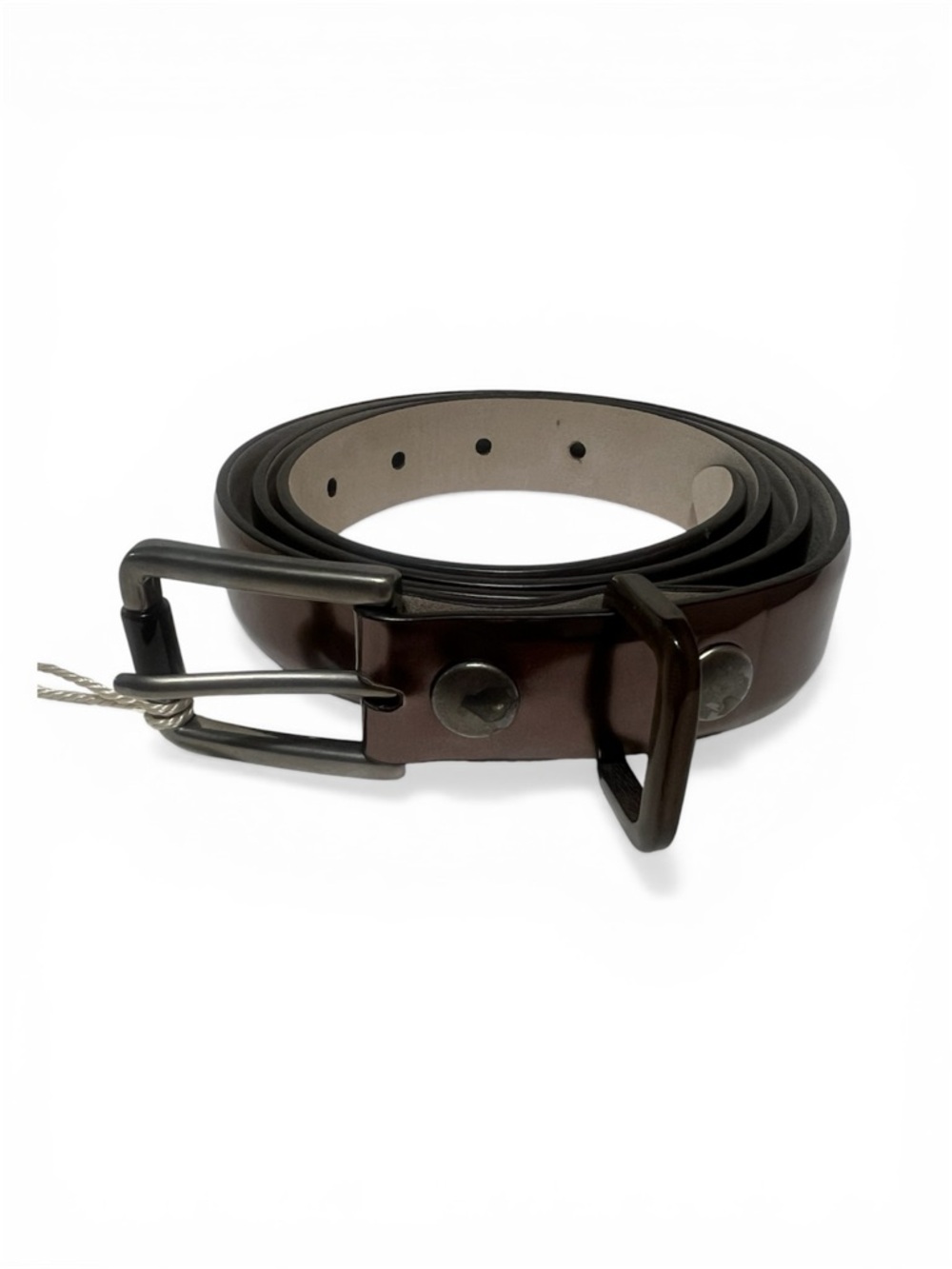 Brunello Cucinelli Brown Leather Belt with Gunmetal Buckle